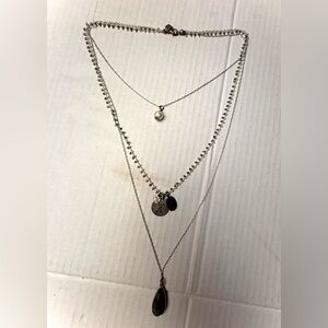 Vintage John Wind Signed K Charm Pendant Multi Strand Silver Tone Necklace Pearl